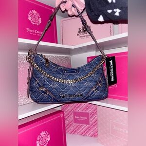 True Religion Denim Quilted Shoulder Bag with Gold Chain